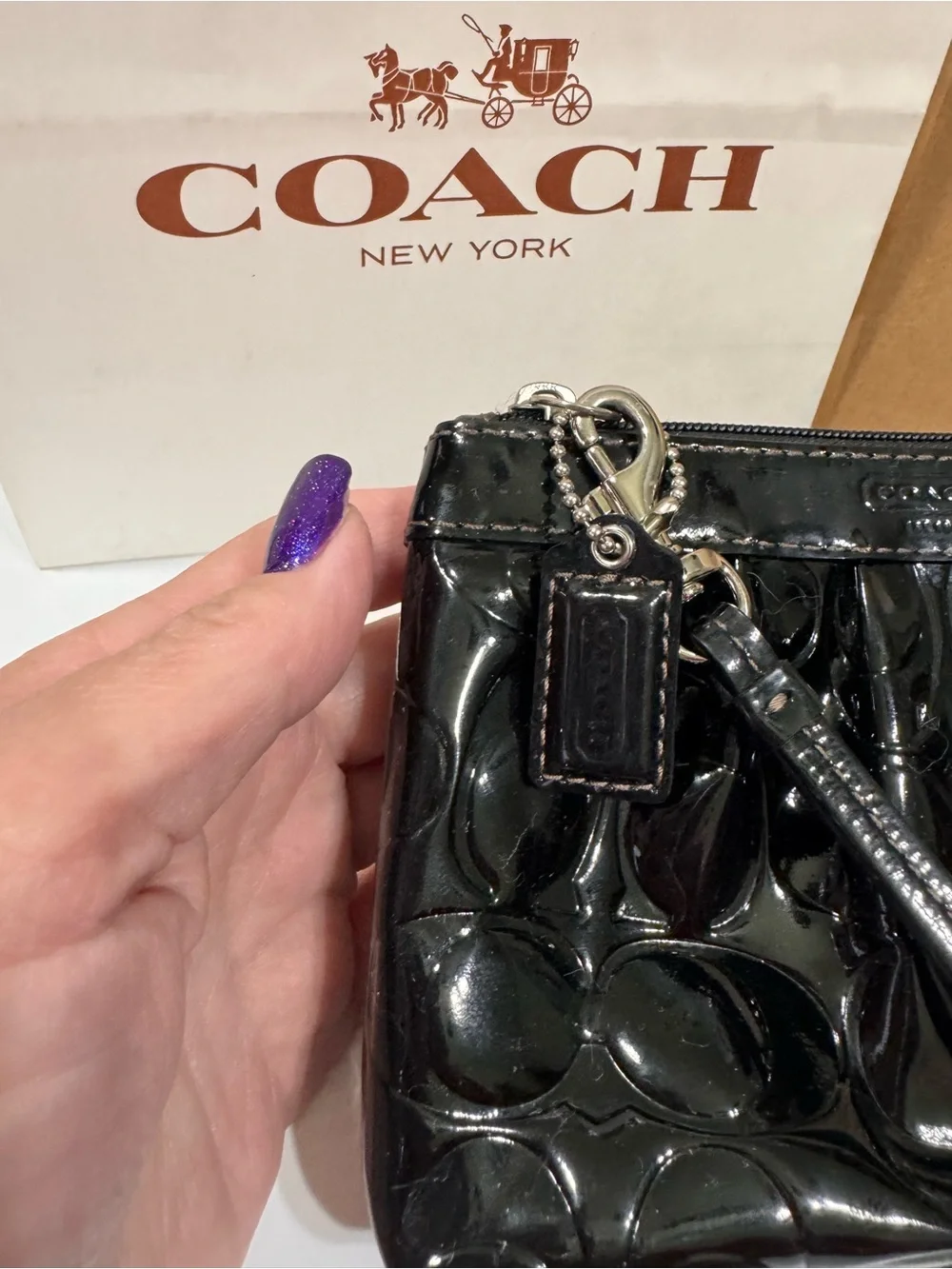 Coach Black Pleated Fabric & Patent Leather Wristlet Duo - Picture 11 of 15